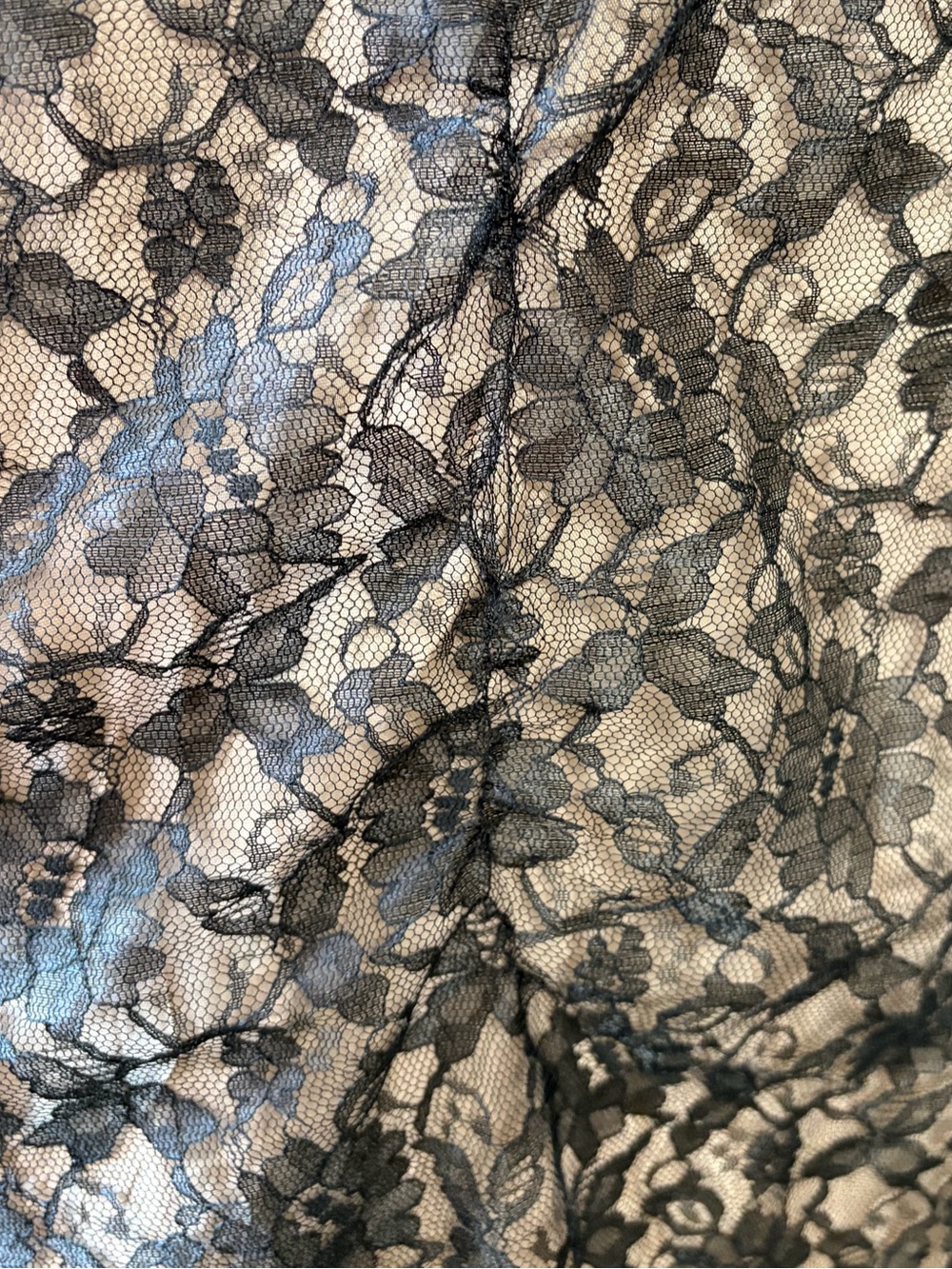 Vintage City Triangles Black Lace Overlay Nude Lace Up Gown Romantic 90s Prom - Picture 11 of 13